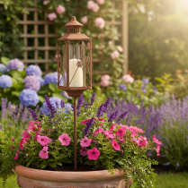 Product Garden lantern metal decoration rust look 12cmx12cmx135cm