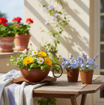 Product Planting cup with saucer, plant pot, rust finish, Ø19.5cm, H8cm