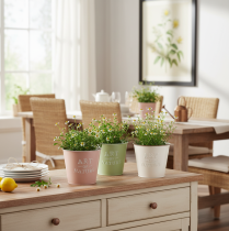 Product Art of Nature Vintage-Style Round Planters Set - 3 Pastel Metal Pots, 17cm