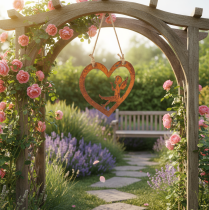 Product Decorative metal hanging ornaments, rusted finish, heart-shaped angel design, Ø15cm, 6 pieces