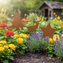 Product Garden stake, weathered steel, deer, star, fir tree, H14/20, 3 pieces