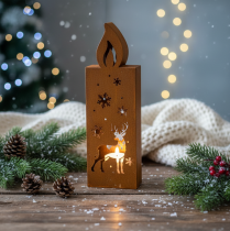 Product Christmas tealight holder, rusted metal candle holder, deer, 45x14cm