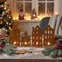 Product Candlestick Christmas lights Decoration Houses Rust 52×12cm