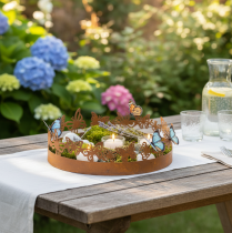 Product Tray with butterflies, spring, table decoration, metal decoration, rusted finish, Ø20cm H6.5cm