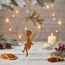 Product Angel Decorative Ring, Metal, Rust Finish, Christmas Decoration, 23.5 x 16.5 cm, 3 Pieces