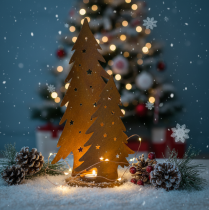 Product Christmas tree lantern, metal decoration in a rustic finish, Christmas H46cm W25.5cm