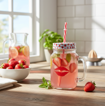 Product Drinking glass with lid &amp; handle Ø7cm H13.5cm