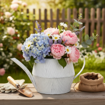 Product Decorative metal jug, white, vintage shabby chic, 28cm