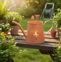 Product Metal decorative watering cans, orange dandelion design, tealight holders, 12cm, 2 pieces