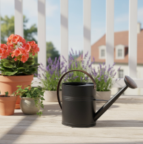 Product Decorative vintage metal watering can, black and olive green, 60x19x38cm, eye-catching for balcony or conservatory