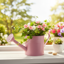 Product Decorative watering can, pink metal planter, Ø13.5cm H12.5cm