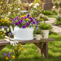 Product Charming decorative teapot in white, metal planter in country style, vintage planter 27x20.5cm
