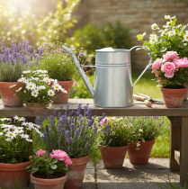 Product Galvanized decorative watering can, metal, grey, vintage look, 1.7L, H23cm, for stylish flower decorations &amp; planters