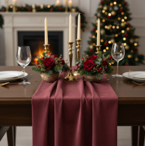 Product Velvet table runner Bordeaux dark red, 28×270cm - Luxurious table runner decorative fabric for festive occasions