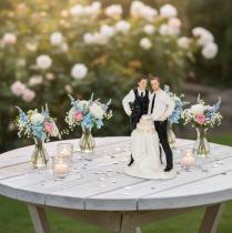 Product Cake topper of a male couple with cake, 16.5cm