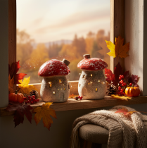 Product Mushroom House Light House Decorative Figurine Fly Agaric with Chimney 10cm 2pcs