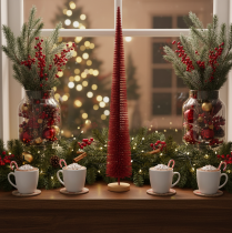Product Modern slim decorative Christmas tree on a wooden base, 80cm