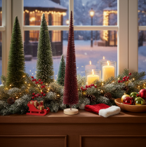 Product Decorative Christmas tree, slim tree figure on a wooden base, 60cm