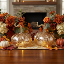 Product Glass pumpkin table decoration, autumn pumpkin, glass and metal, 14cm high, 2 pieces