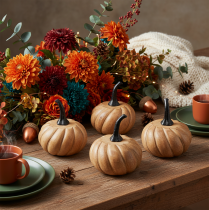Product Wooden pumpkin with metal handle natural black Ø12cm H13cm