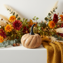 Product Wooden pumpkin with metal handle natural black Ø12cm H13cm