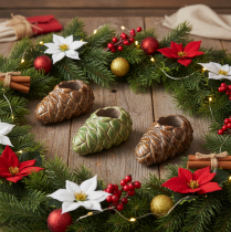 Product Pinecone Design Taper Candle Holders, 8cm, 3 Pieces