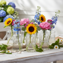 Product Glass bottle with pattern, cylindrical, clear, decorative vase, 15cm, 6 pieces