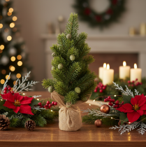 Product Artificial Christmas tree in a jute sack, small table decoration, mini Christmas tree, 38cm