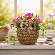 Product Handwoven owl basket decoration for windowsill, 18cm