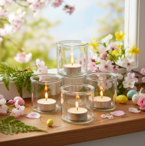 Product Round glass votive candle holder, clear glass, 8cm, 3 pieces