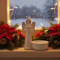 Product Angel bowl decoration with small figure and round tealight holder 10cm 3pcs