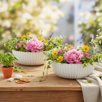 Product Round, ribbed bowl in white for versatile decoration, 15cm, 2 pieces