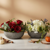 Product Round, grooved bowl, decorative container for floral arrangements, 20cm, 2 pieces