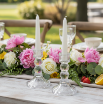 Product Transparent candle holder, classic design, table decoration, 12cm, 2 pieces