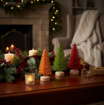 Product Artificial Christmas tree with wooden base, small, 16cm, 6 pieces