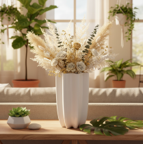 Product Ribbed vase, tall decorative vase for dried flowers, 24cm
