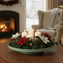 Product Round green decorative plate on a stand for table arrangement, 30cm