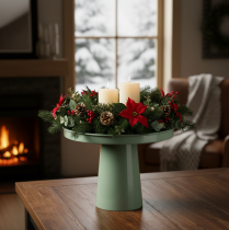 Product Decorative metal plate, green, round base, tray for flower arrangements, 20cm