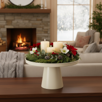 Product Round decorative tray in cream, 30 cm, on a stand for table decoration