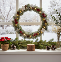 Product Decorative round ring on wooden base, metal, for dried flowers, 52cm