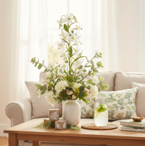 Product Artificial white lily with long flowering branch, decorative, 80cm