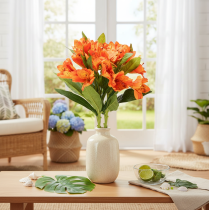 Product Artificial Alstroemeria Orange flower, artificial bouquet decoration, 75cm, 3 pieces