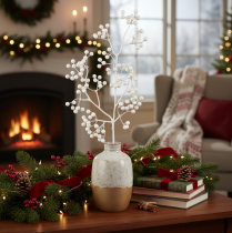 Product Artificial berry branch, white, decoration, craft supplies, 52cm