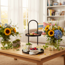 Product Metal double-tiered round decorative tray 58cm