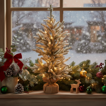 Product Artificial Christmas tree with snow in a jute bag, 40 LEDs, for indoor use, 85cm
