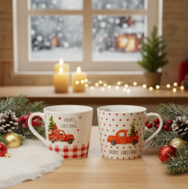 Product Christmas mug with car and Christmas tree, ceramic mugs, 10cm, 2 pieces