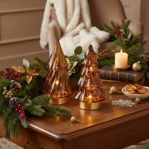 Product Glass Christmas Tree LED Decoration for Indoor Use, Battery Operated, 13cm, 2 Pieces