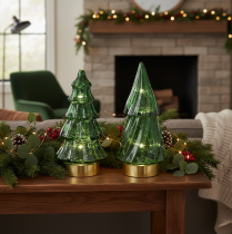 Product Glass Christmas tree with LED lights, table decoration, Christmas, 13cm, 2 pieces