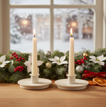 Product Round cream-colored candle holders for taper candles, table decoration, 10cm, 2 pieces