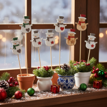 Product Wooden snowman stakes for flower decorations, Christmas, 31cm, 12 pieces